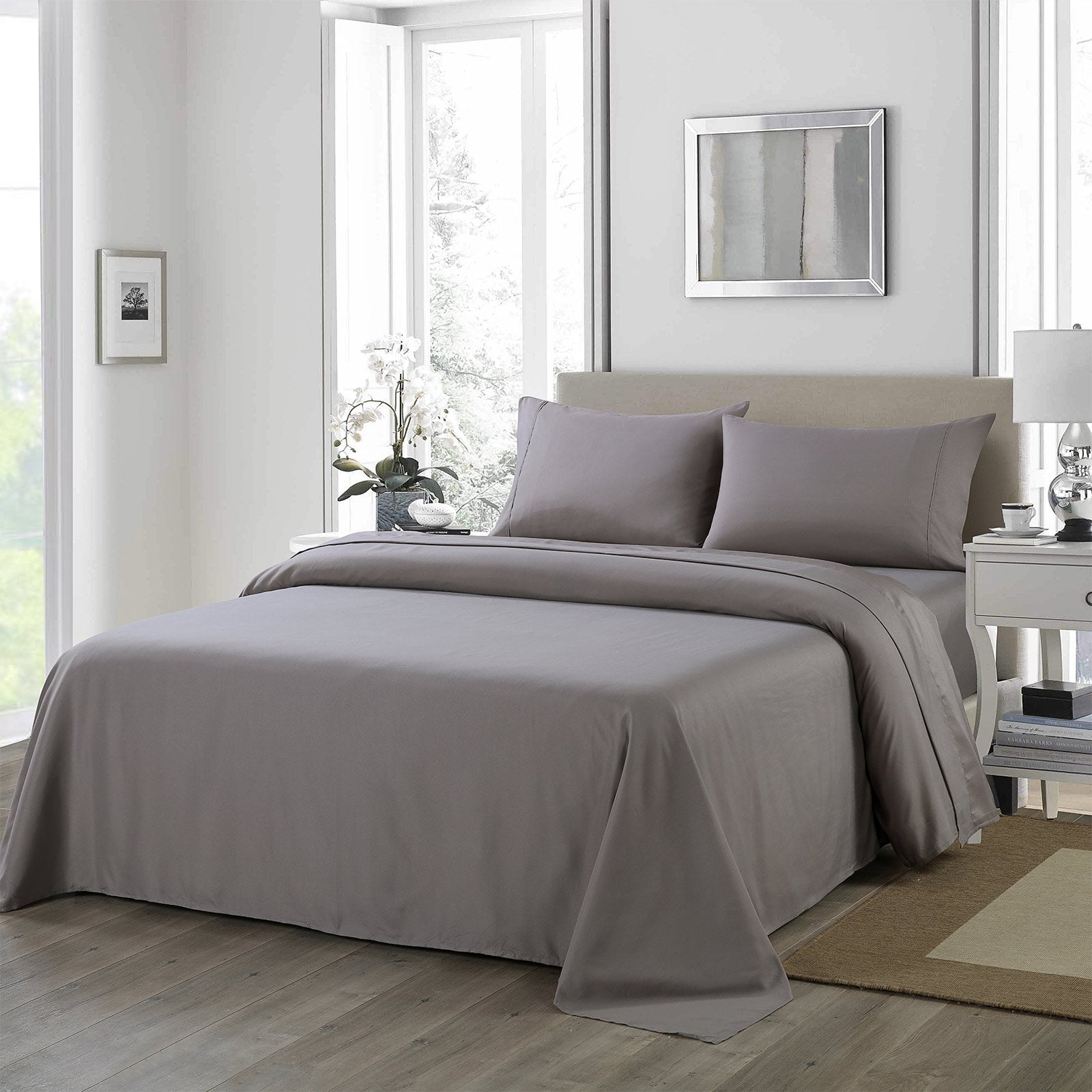 Royal Comfort 1200 Thread Count Sheet Set 4 Piece Ultra Soft Satin Weave Finish Double Charcoal - Bedzy Australia