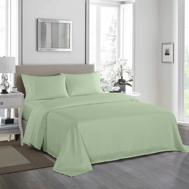 Royal Comfort 1200 Thread Count Sheet Set 4 Piece Ultra Soft Satin Weave Finish Double Sage Green - Bedzy Australia