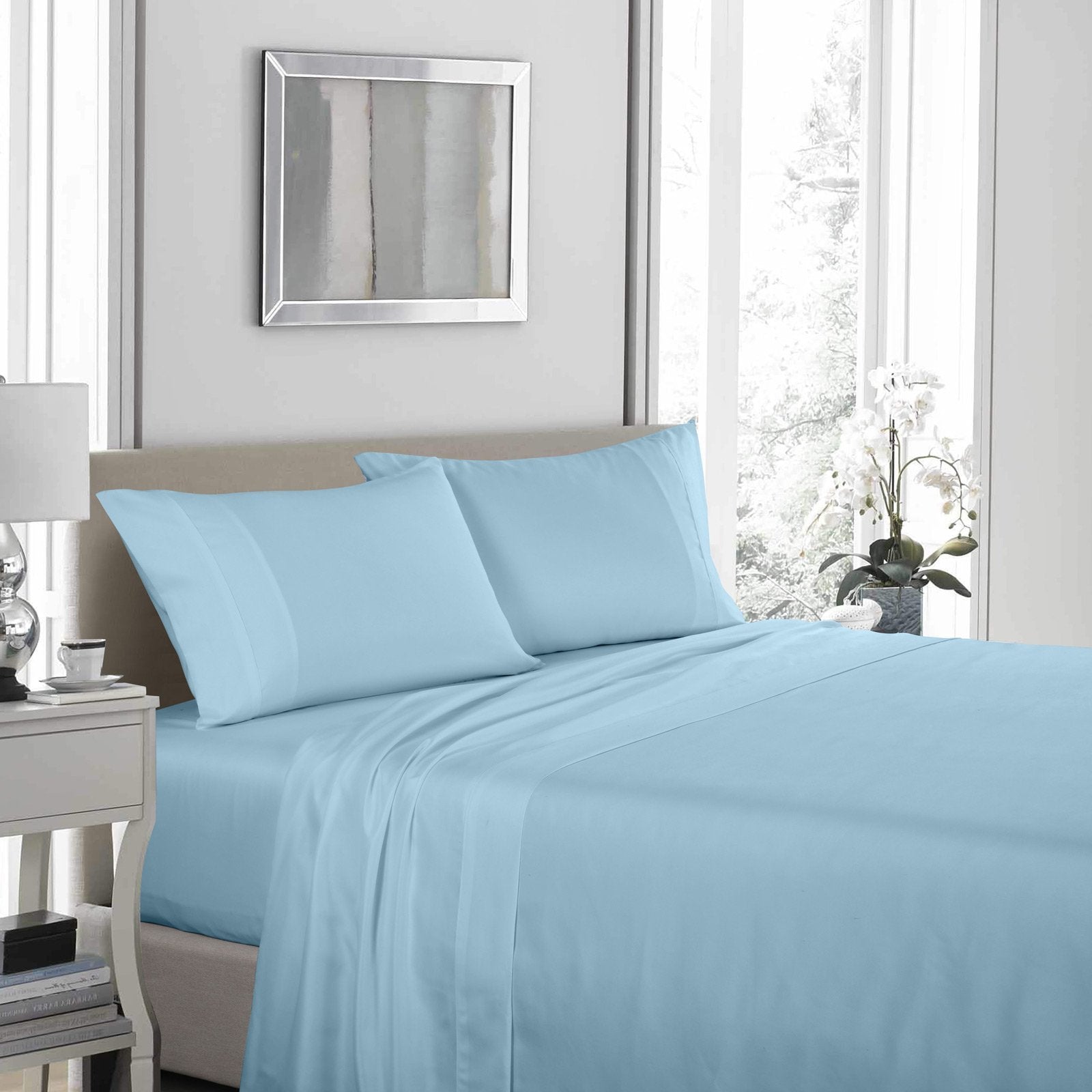 Royal Comfort 1200 Thread Count Sheet Set 4 Piece Ultra Soft Satin Weave Finish Double Sky Blue - Bedzy Australia