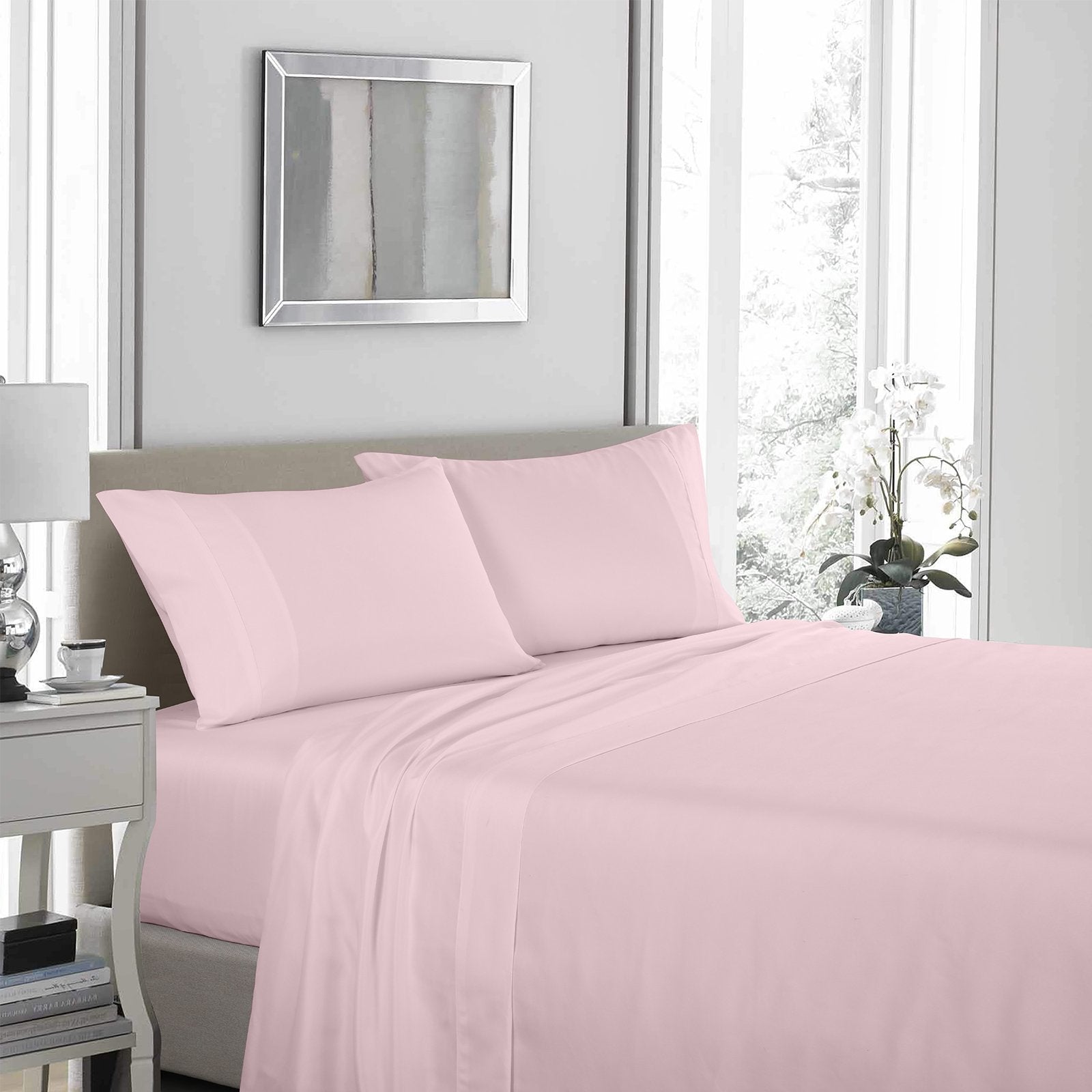 Royal Comfort 1200 Thread Count Sheet Set 4 Piece Ultra Soft Satin Weave Finish Double Soft Pink - Bedzy Australia