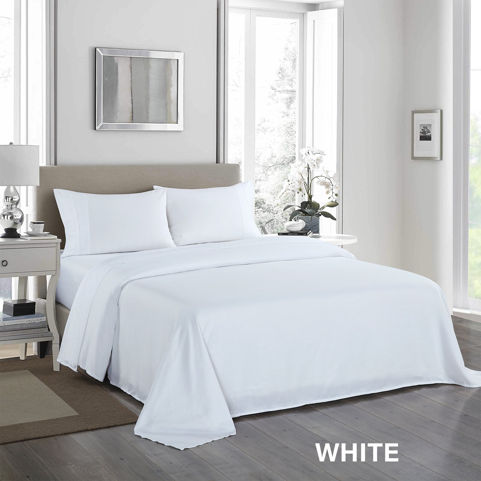 Royal Comfort 1200 Thread Count Sheet Set 4 Piece Ultra Soft Satin Weave Finish Double White - Bedzy Australia