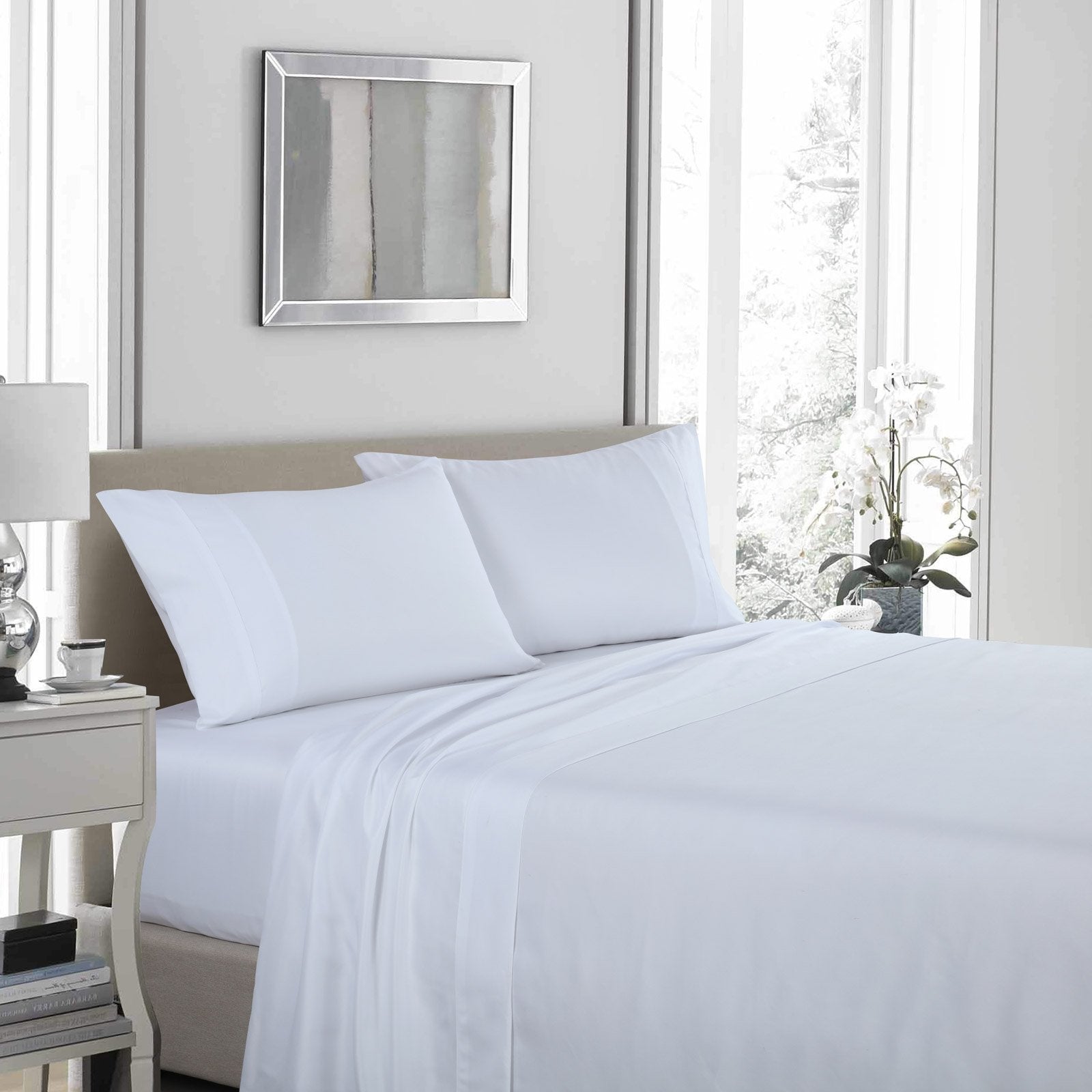 Royal Comfort 1200 Thread Count Sheet Set 4 Piece Ultra Soft Satin Weave Finish Double White - Bedzy Australia