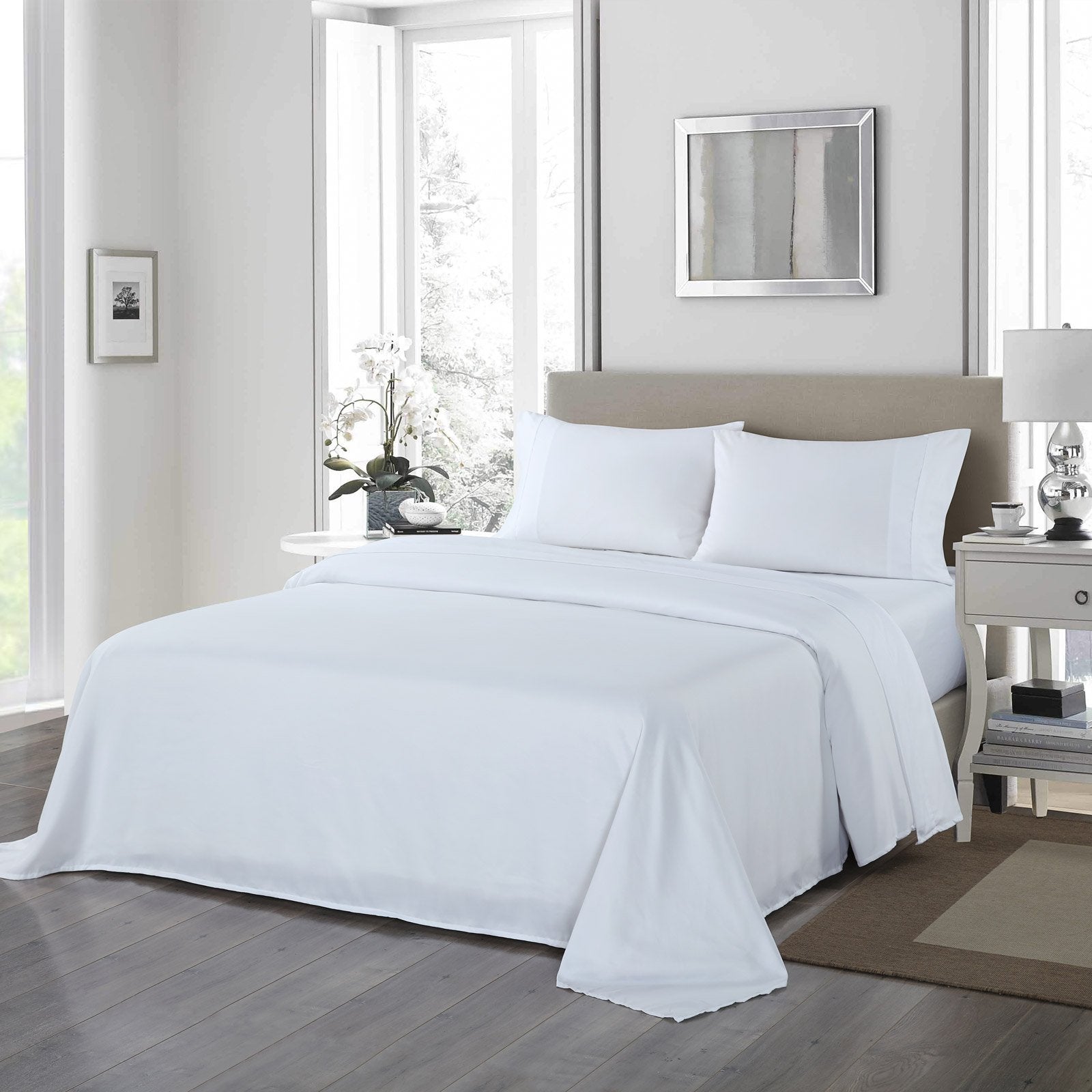 Royal Comfort 1200 Thread Count Sheet Set 4 Piece Ultra Soft Satin Weave Finish Double White - Bedzy Australia