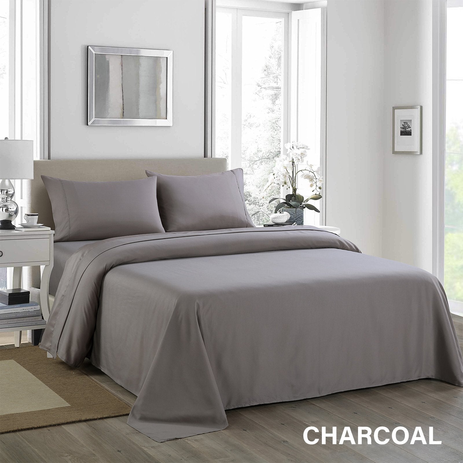 Royal Comfort 1200 Thread Count Sheet Set 4 Piece Ultra Soft Satin Weave Finish King Charcoal - Bedzy Australia
