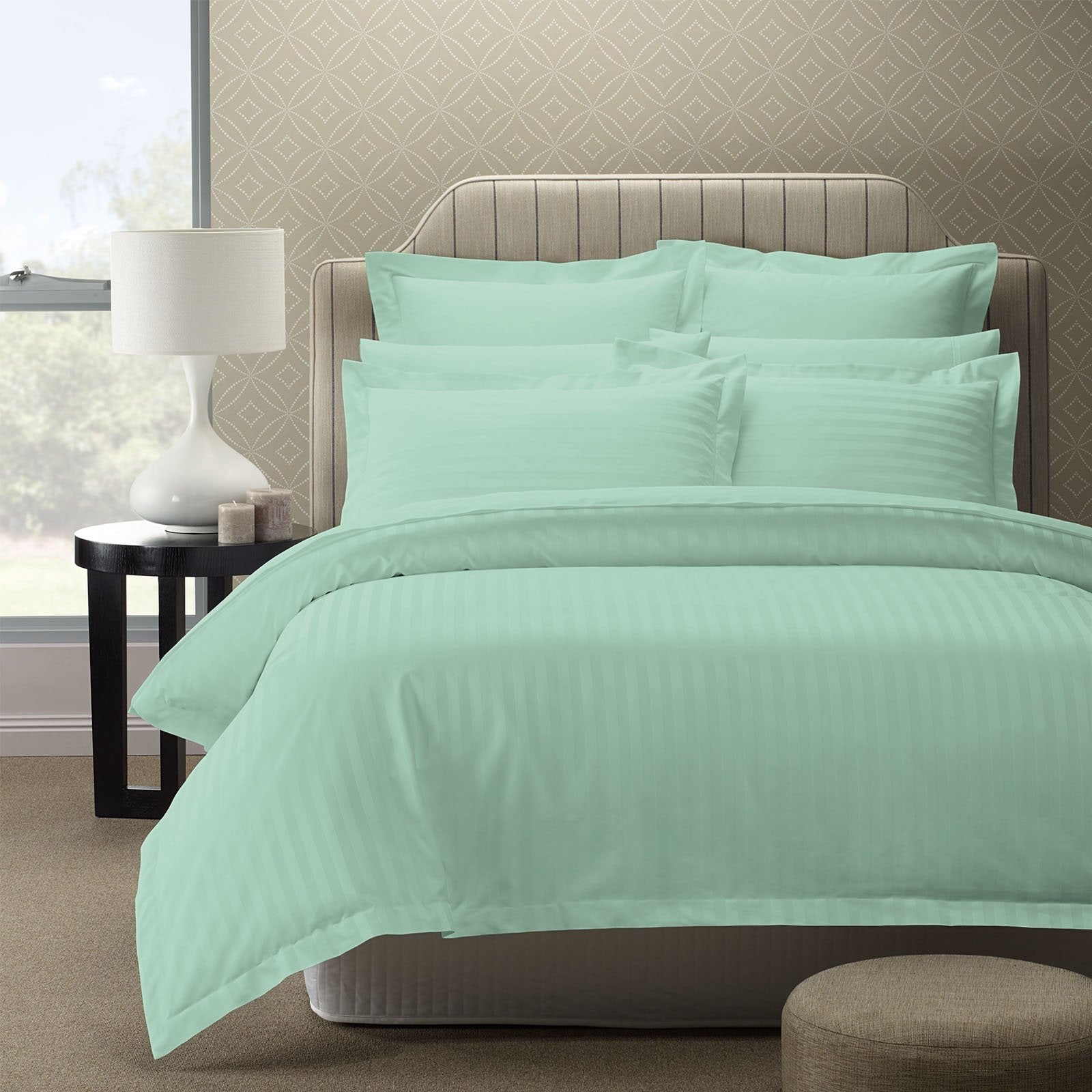 Royal Comfort 1200TC Luxury Sateen Damask Stripe Cotton Blend Quilt Cover Set Queen Mist - Bedzy Australia