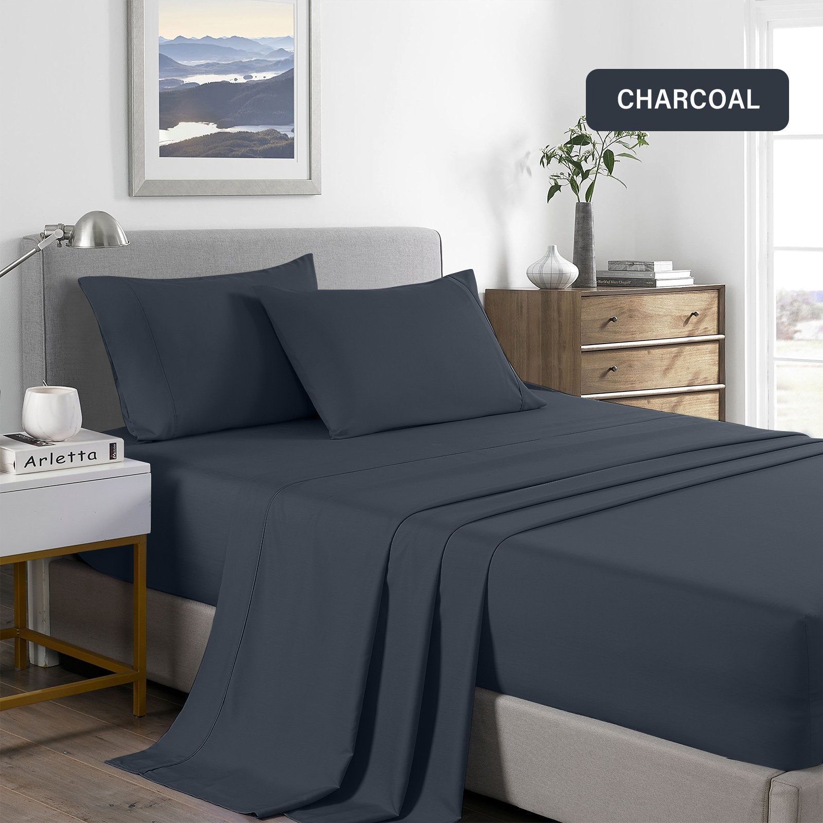 Royal Comfort 2000 Thread Count Bamboo Cooling Sheet Set Ultra Soft Bedding Double Charcoal - Bedzy Australia