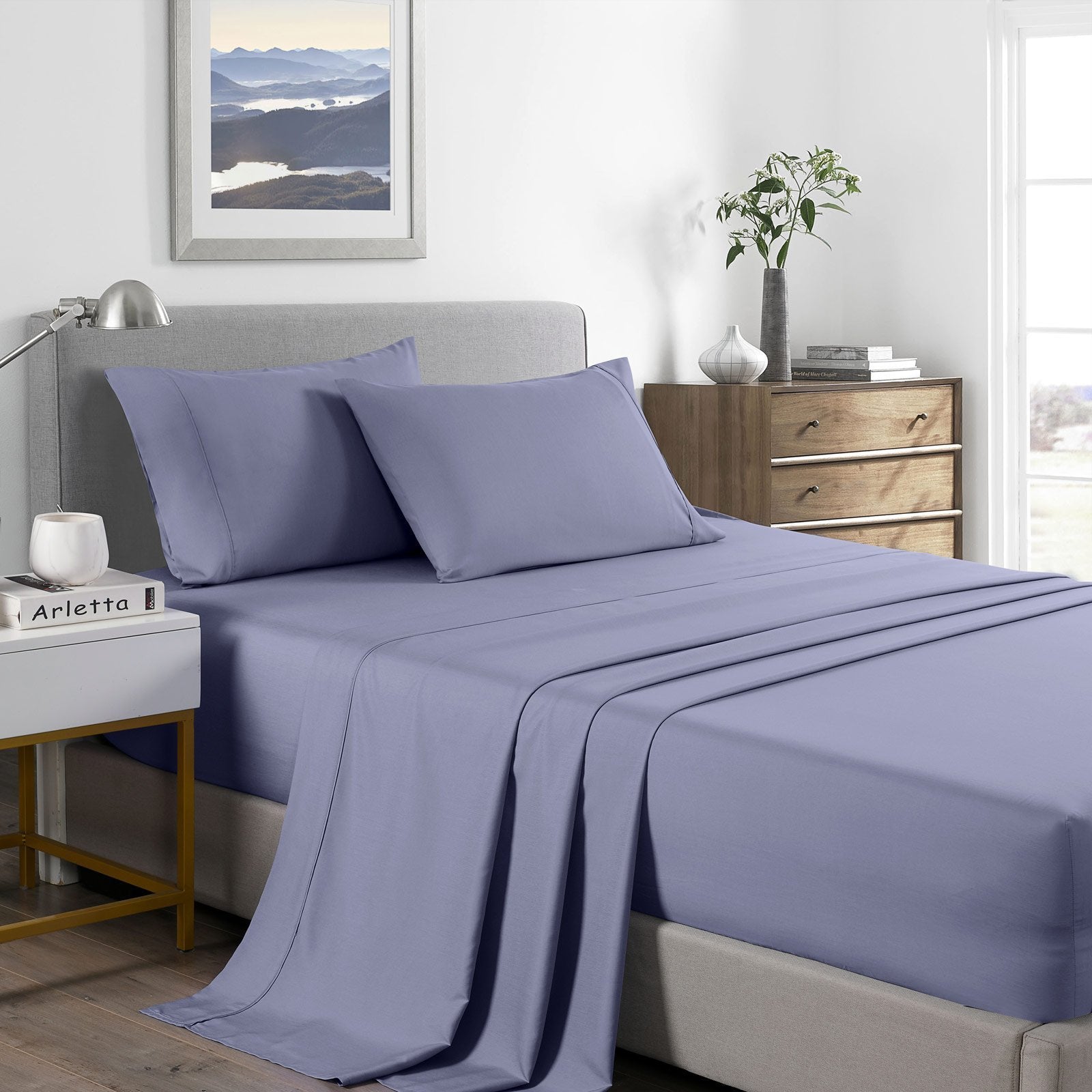Royal Comfort 2000 Thread Count Bamboo Cooling Sheet Set Ultra Soft Bedding Double Lilac Grey - Bedzy Australia