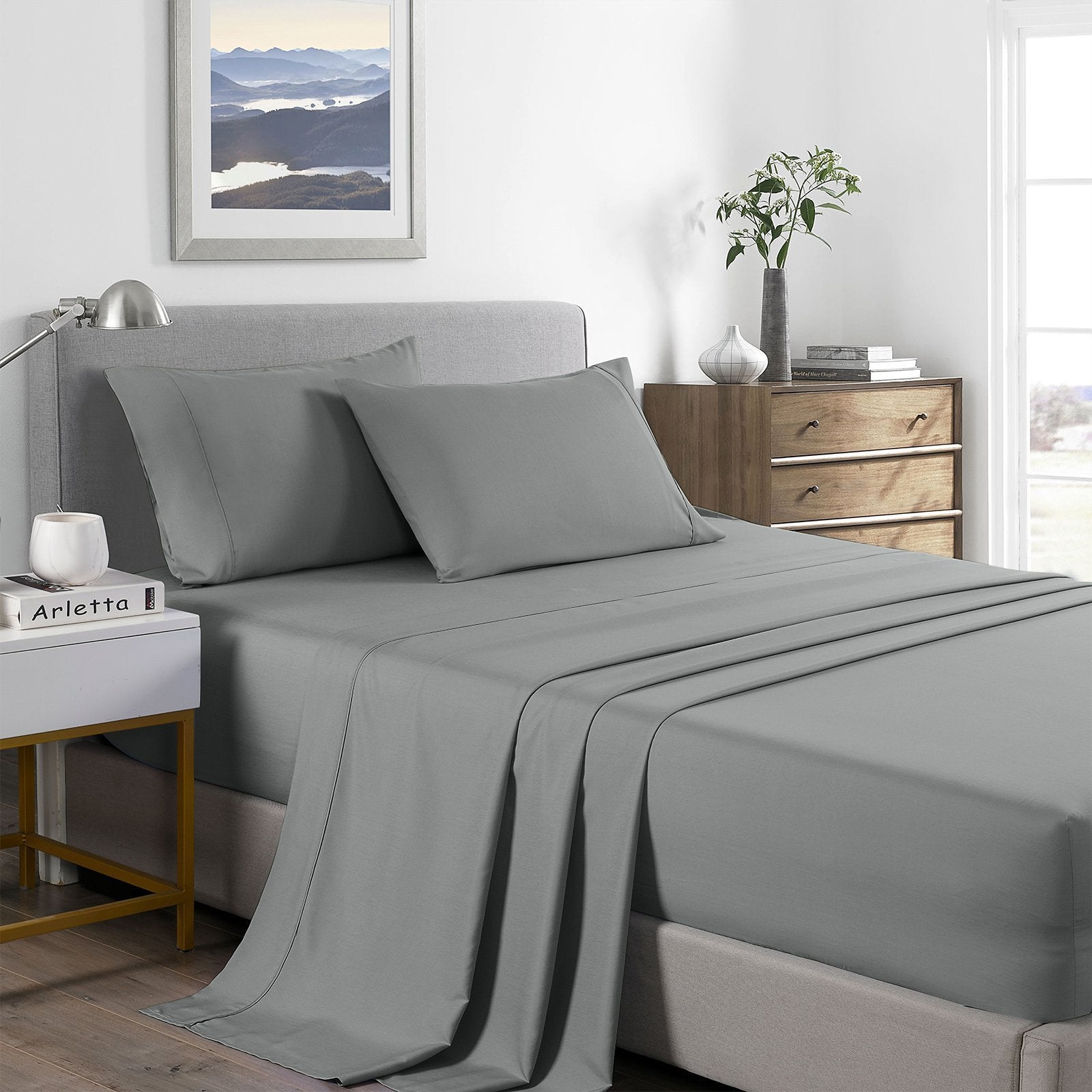 Royal Comfort 2000 Thread Count Bamboo Cooling Sheet Set Ultra Soft Bedding Double Mid Grey - Bedzy Australia