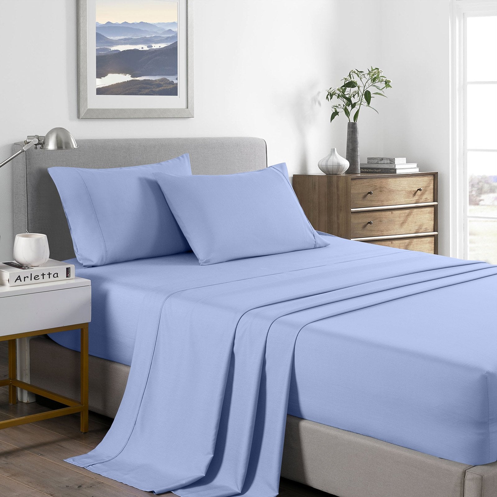 Royal Comfort 2000 Thread Count Bamboo Cooling Sheet Set Ultra Soft Bedding King Light Blue - Bedzy Australia