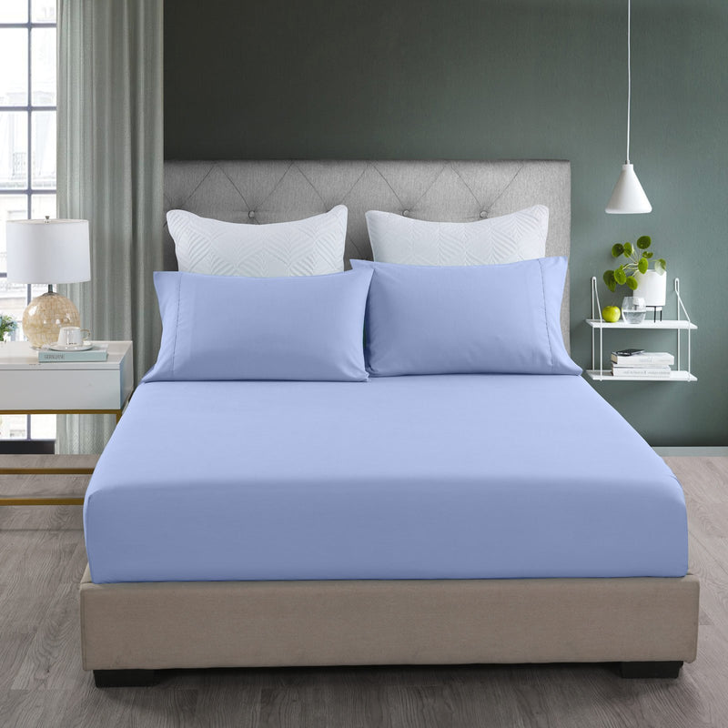 Royal Comfort 2000TC 3 Piece Fitted Sheet and Pillowcase Set Bamboo Cooling Double Light Blue - Bedzy Australia