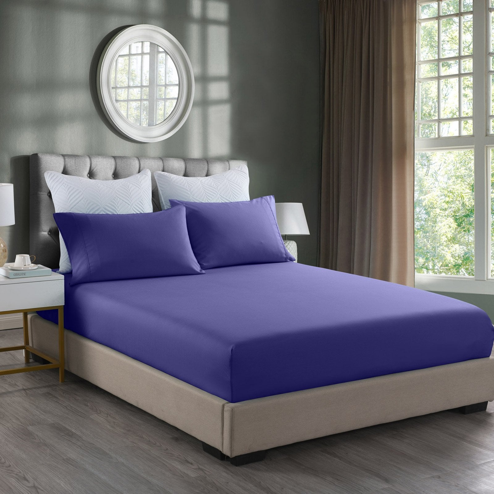 Royal Comfort 2000TC 3 Piece Fitted Sheet and Pillowcase Set Bamboo Cooling Double Royal Blue - Bedzy Australia