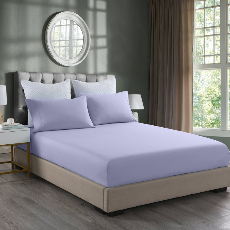 Royal Comfort 2000TC 3 Piece Fitted Sheet and Pillowcase Set Bamboo Cooling King Lilac Grey - Bedzy Australia