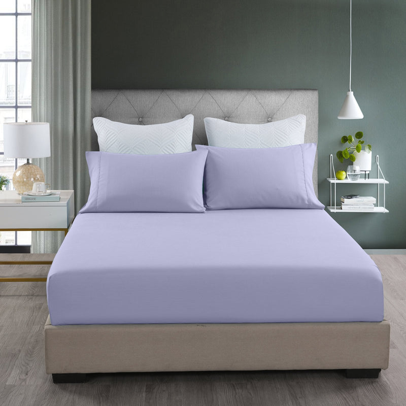 Royal Comfort 2000TC 3 Piece Fitted Sheet and Pillowcase Set Bamboo Cooling King Lilac Grey - Bedzy Australia