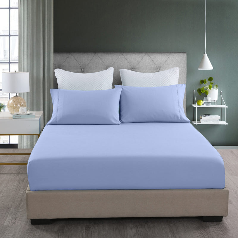 Royal Comfort 2000TC 3 Piece Fitted Sheet and Pillowcase Set Bamboo Cooling Queen Light Blue - Bedzy Australia - Home & Garden > Bedding