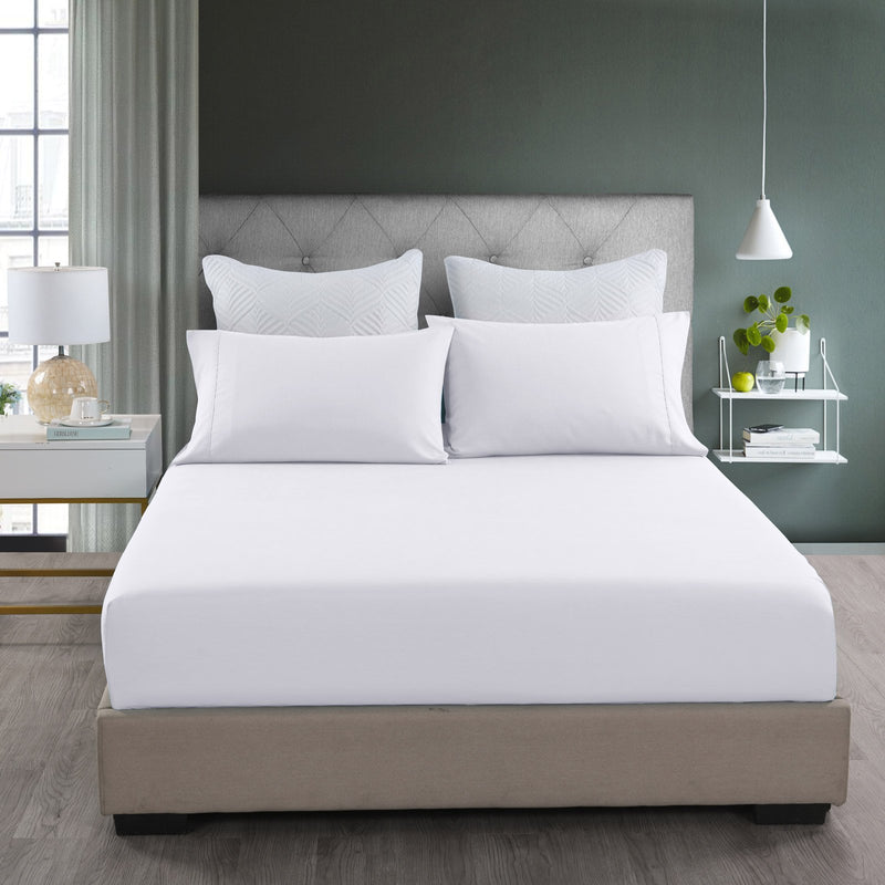 Royal Comfort 2000TC 3 Piece Fitted Sheet and Pillowcase Set Bamboo Cooling Queen White - Bedzy Australia