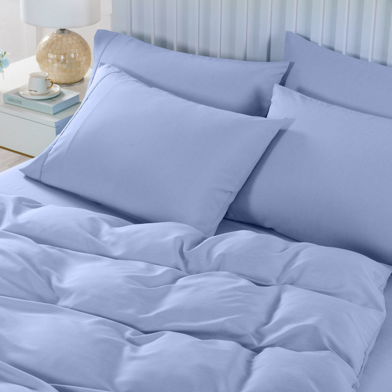 Royal Comfort 2000TC 6 Piece Bamboo Sheet & Quilt Cover Set Cooling Breathable Double Light Blue - Bedzy Australia - Home & Garden > Bedding
