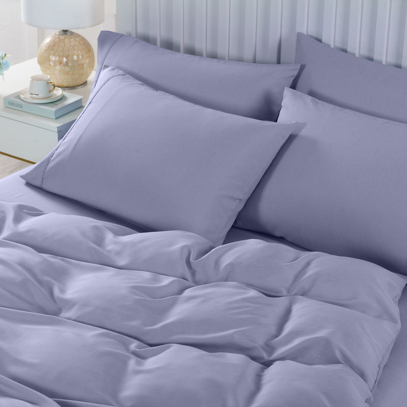 Royal Comfort 2000TC 6 Piece Bamboo Sheet & Quilt Cover Set Cooling Breathable Queen Lilac Grey - Bedzy Australia