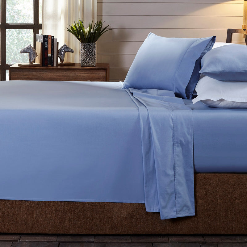 Royal Comfort 250TC Organic 100% Cotton Sheet Set 4 Piece Luxury Hotel Style Double Indigo - Bedzy Australia - Home & Garden > Bedding