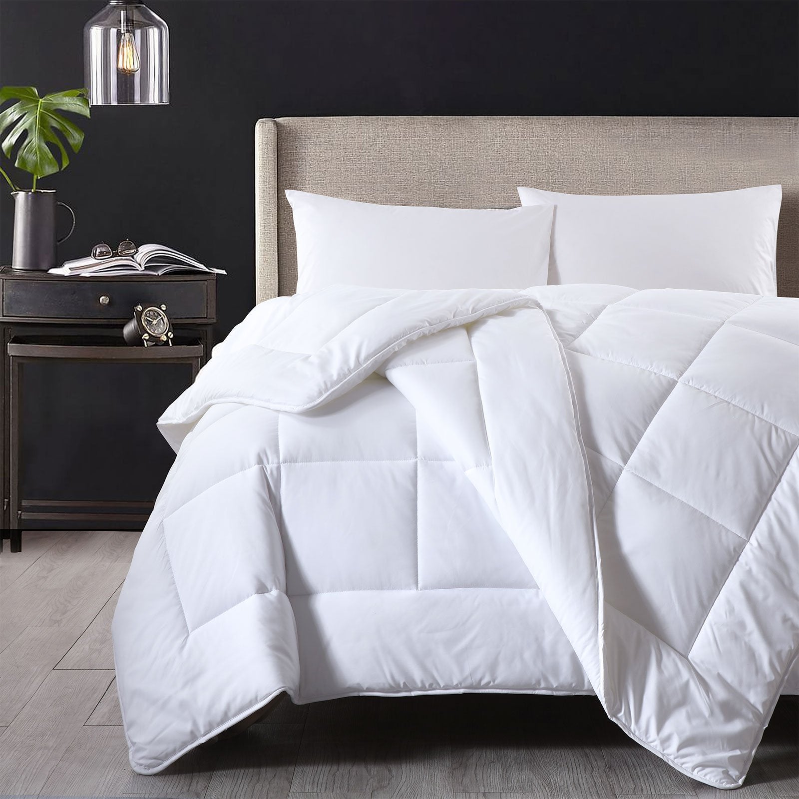 Royal Comfort 260GSM Deluxe Eco-Silk Touch Quilt 100% Cotton Cover Double White - Bedzy Australia