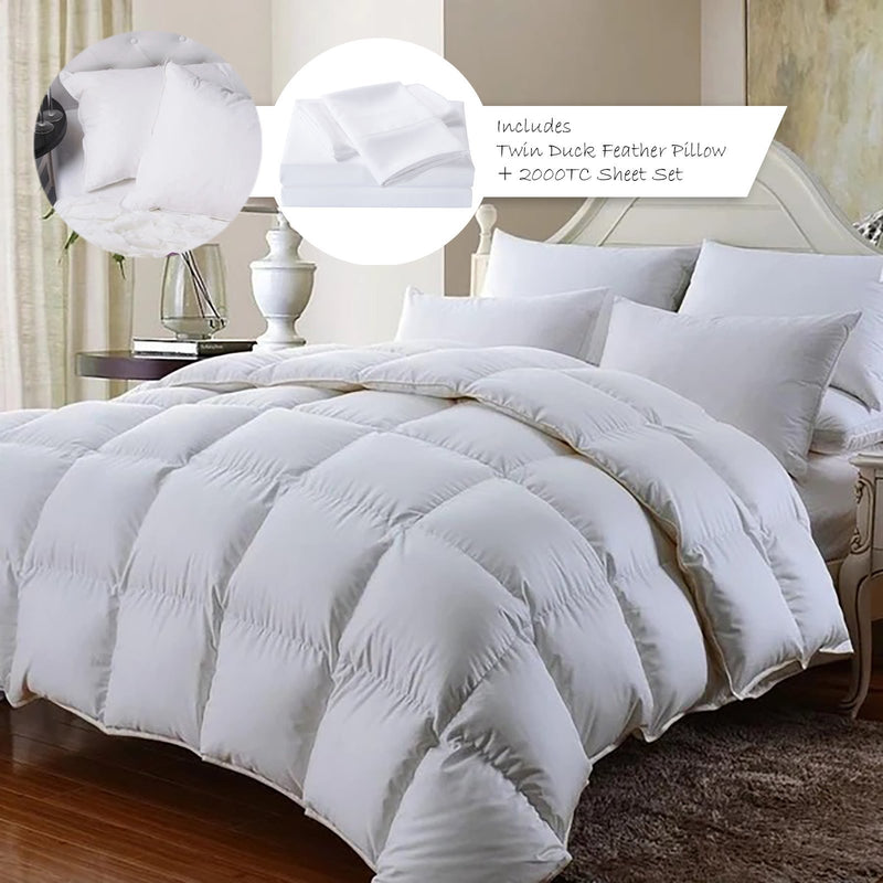 Royal Comfort 350GSM Bamboo Quilt, 2000TC Sheet Set And 2 Pack Duck Pillows Set Single White - Bedzy Australia - Home & Garden > Bedding