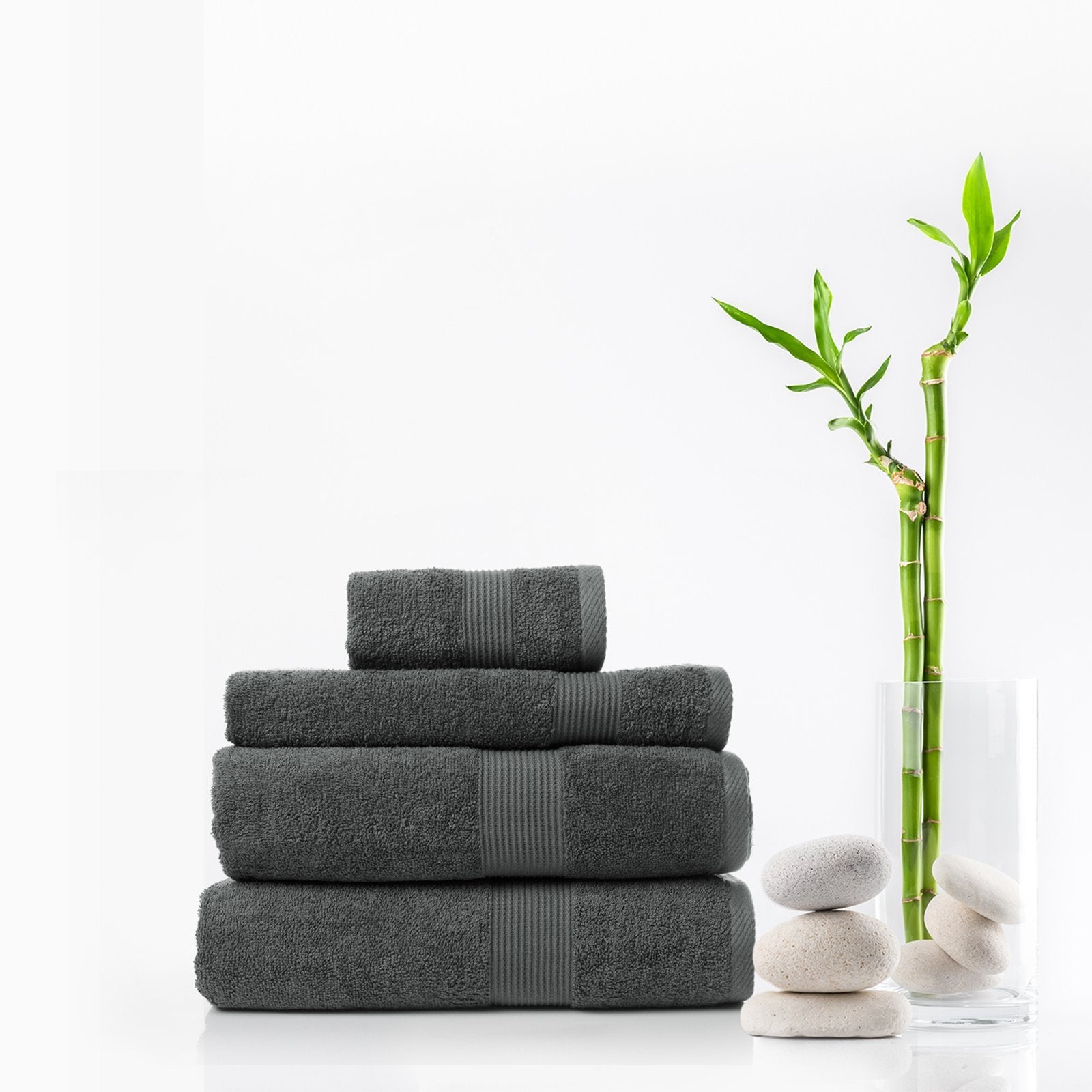 Royal Comfort 4 Piece Cotton Bamboo Towel Set 450GSM Luxurious Absorbent Plush Granite - Bedzy Australia
