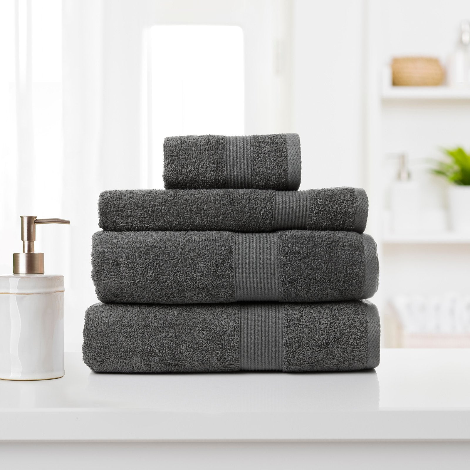 Royal Comfort 4 Piece Cotton Bamboo Towel Set 450GSM Luxurious Absorbent Plush Granite - Bedzy Australia