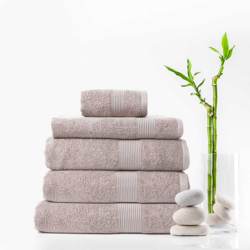 Royal Comfort 5 Piece Cotton Bamboo Towel Set 450GSM Luxurious Absorbent Plush Champagne - Bedzy Australia