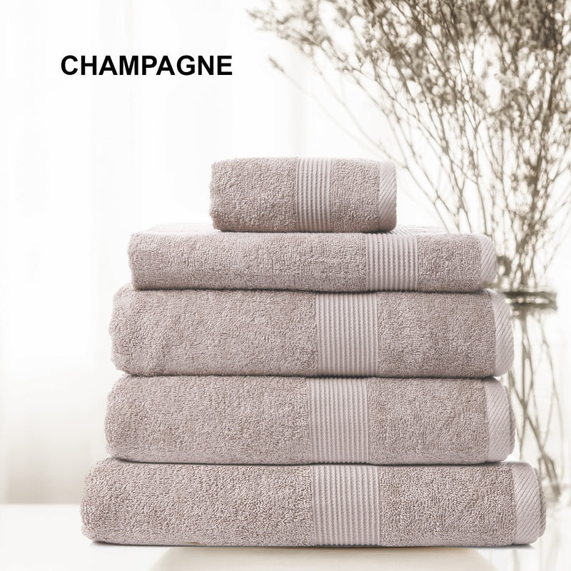 Royal Comfort 5 Piece Cotton Bamboo Towel Set 450GSM Luxurious Absorbent Plush Champagne - Bedzy Australia