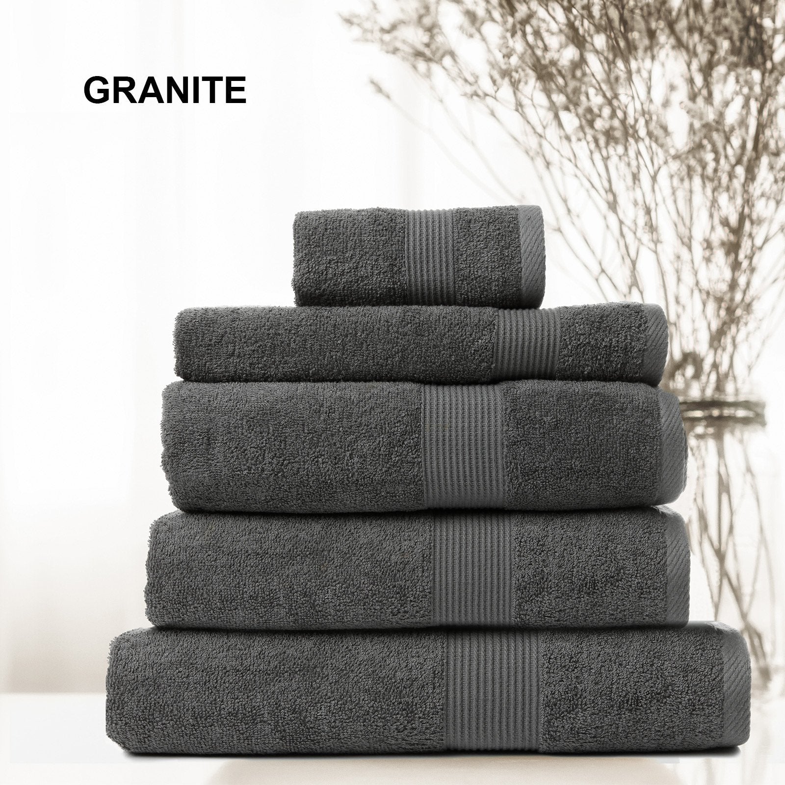 Royal Comfort 5 Piece Cotton Bamboo Towel Set 450GSM Luxurious Absorbent Plush Granite - Bedzy Australia