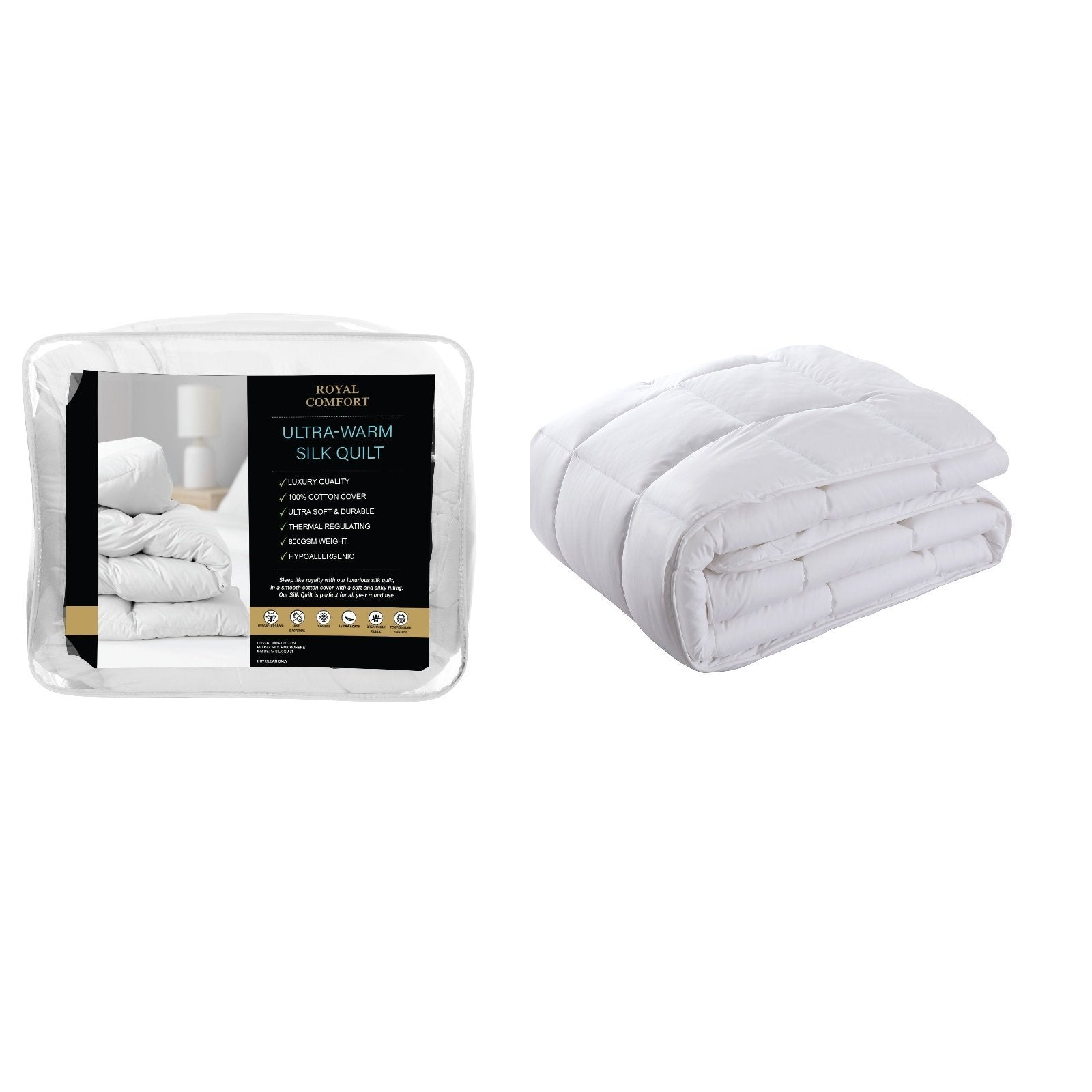 Royal Comfort 800GSM Silk Blend Quilt Duvet Ultra Warm Winter Weight Doona Single White - Bedzy Australia