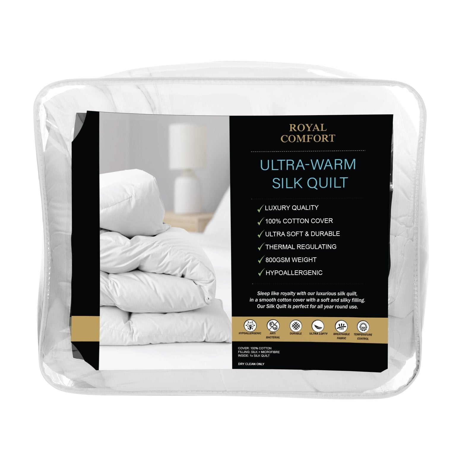 Royal Comfort 800GSM Silk Blend Quilt Duvet Ultra Warm Winter Weight Doona Single White - Bedzy Australia