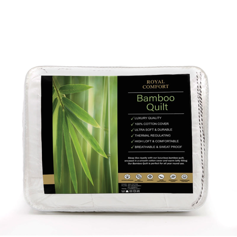 Royal Comfort Bamboo Blend Quilt 250GSM Luxury Doona Duvet 100% Cotton Cover Double White - Bedzy Australia