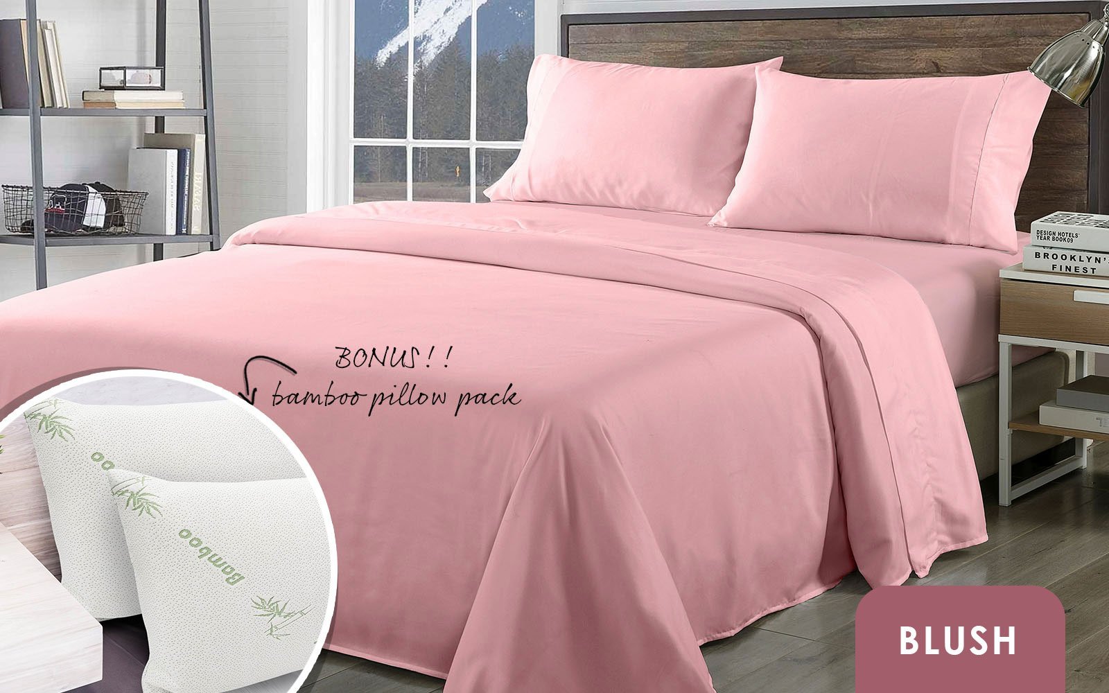 Royal Comfort Bamboo Blend Sheet Set 1000TC and Bamboo Pillows 2 Pack Ultra Soft King Blush - Bedzy Australia