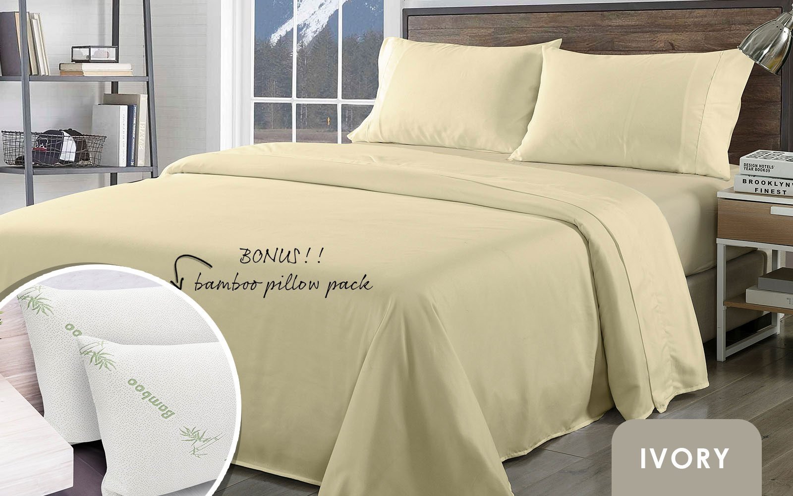 Royal Comfort Bamboo Blend Sheet Set 1000TC and Bamboo Pillows 2 Pack Ultra Soft King Ivory - Bedzy Australia