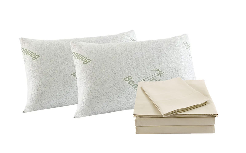 Royal Comfort Bamboo Blend Sheet Set 1000TC and Bamboo Pillows 2 Pack Ultra Soft King Ivory - Bedzy Australia