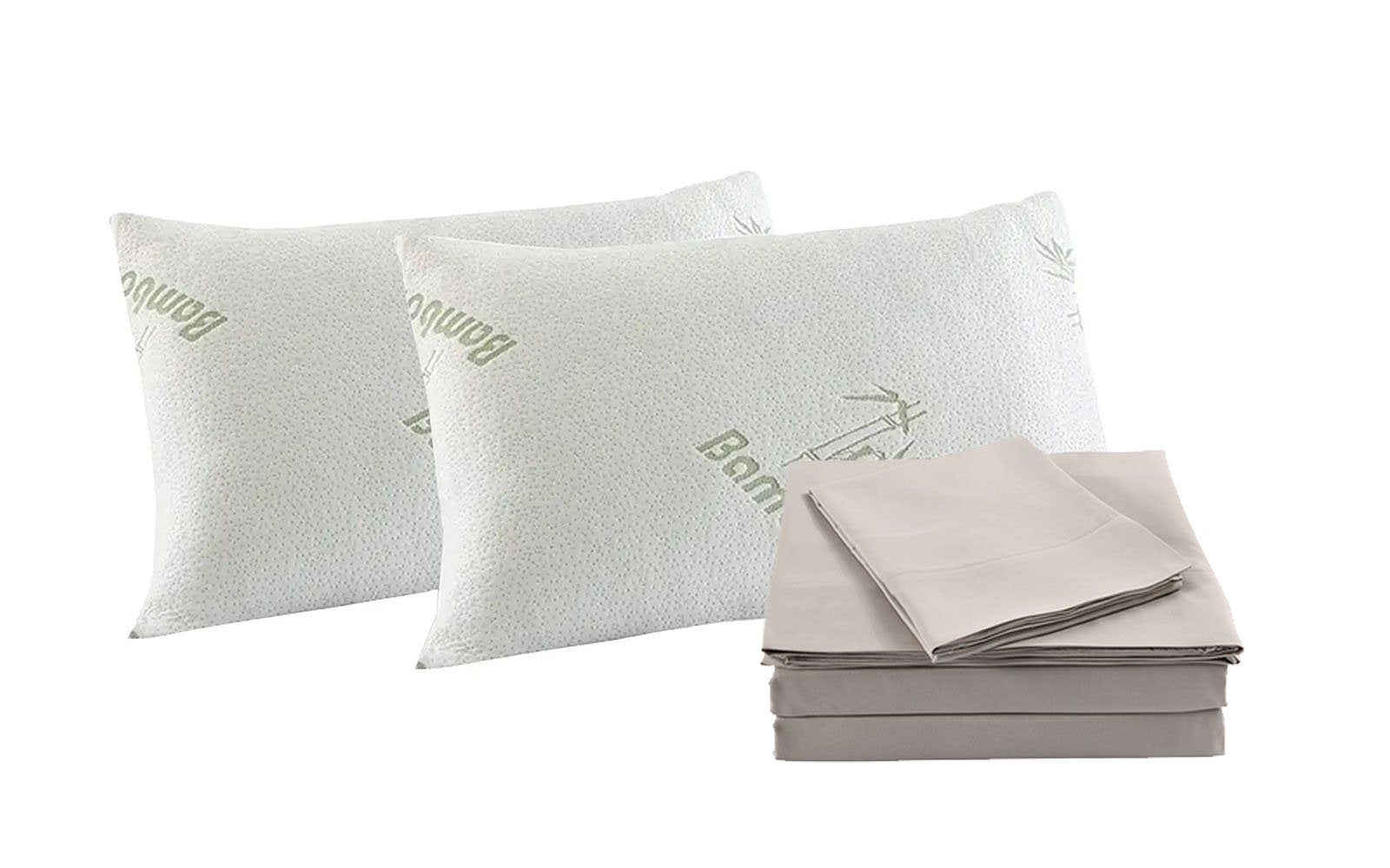 Royal Comfort Bamboo Blend Sheet Set 1000TC and Bamboo Pillows 2 Pack Ultra Soft Queen Warm Grey - Bedzy Australia