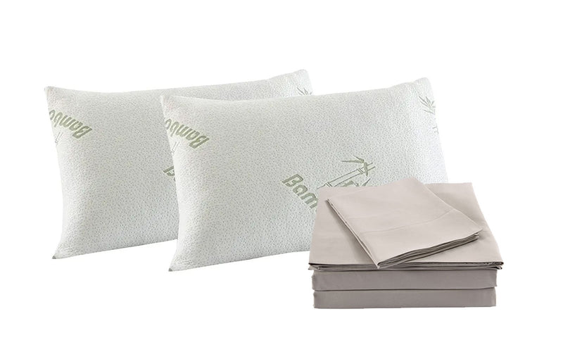 Royal Comfort Bamboo Blend Sheet Set 1000TC and Bamboo Pillows 2 Pack Ultra Soft Queen Warm Grey - Bedzy Australia