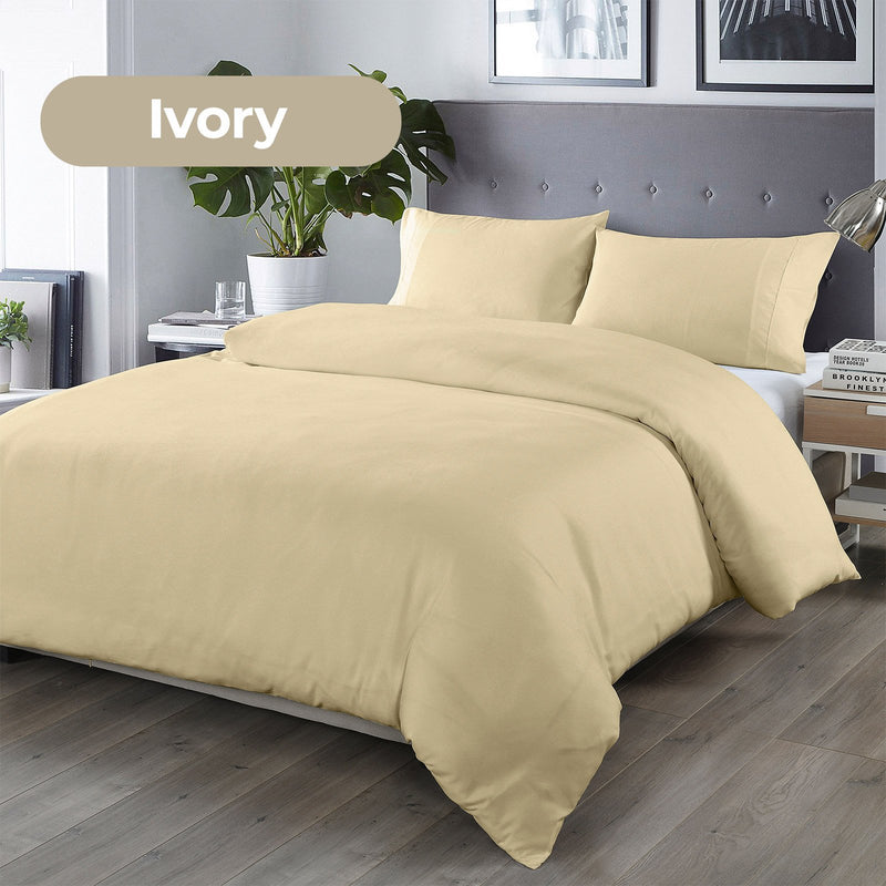 Royal Comfort Bamboo Blended Quilt Cover Set 1000TC Ultra Soft Luxury Bedding Double Ivory - Bedzy Australia
