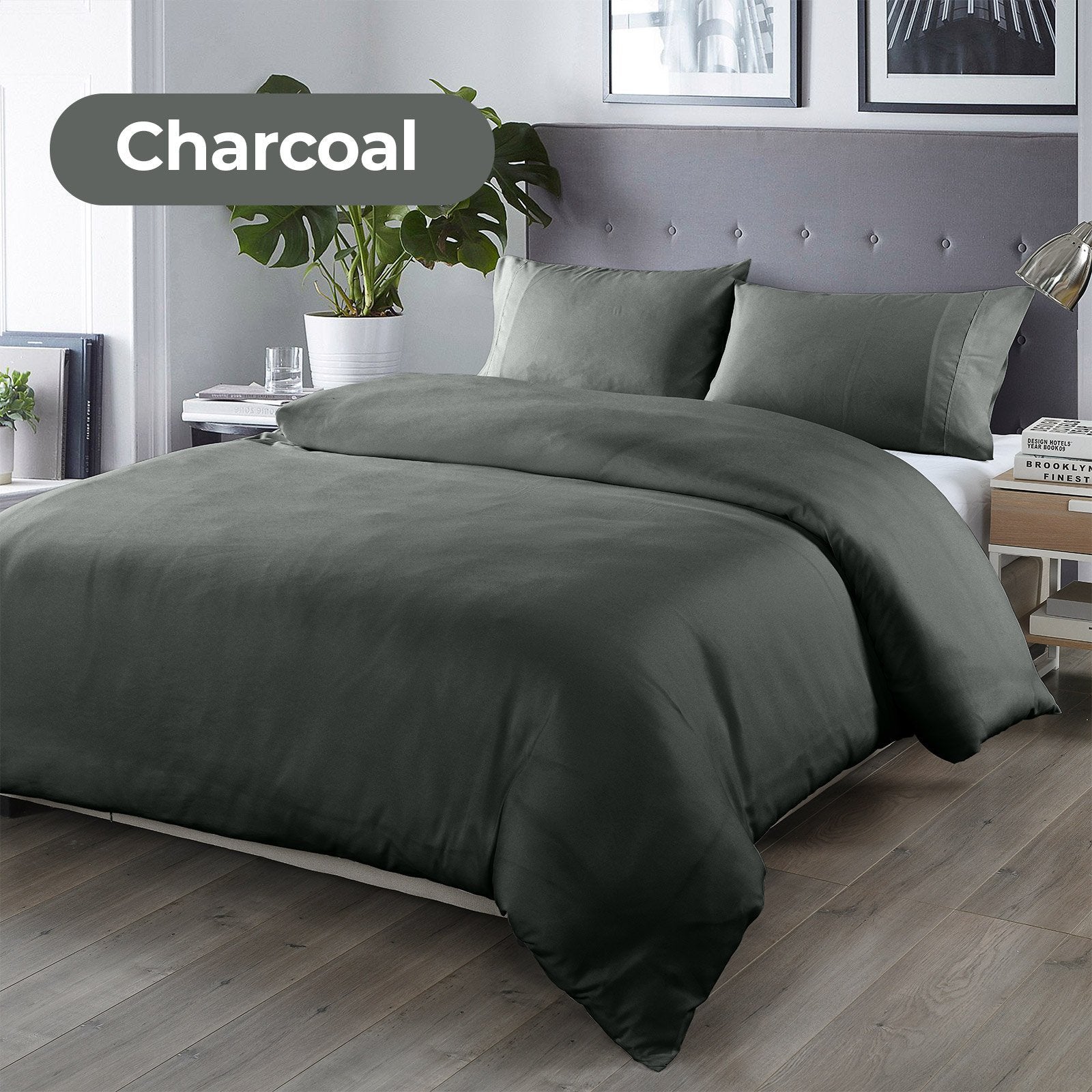 Royal Comfort Bamboo Blended Quilt Cover Set 1000TC Ultra Soft Luxury Bedding King Charcoal - Bedzy Australia