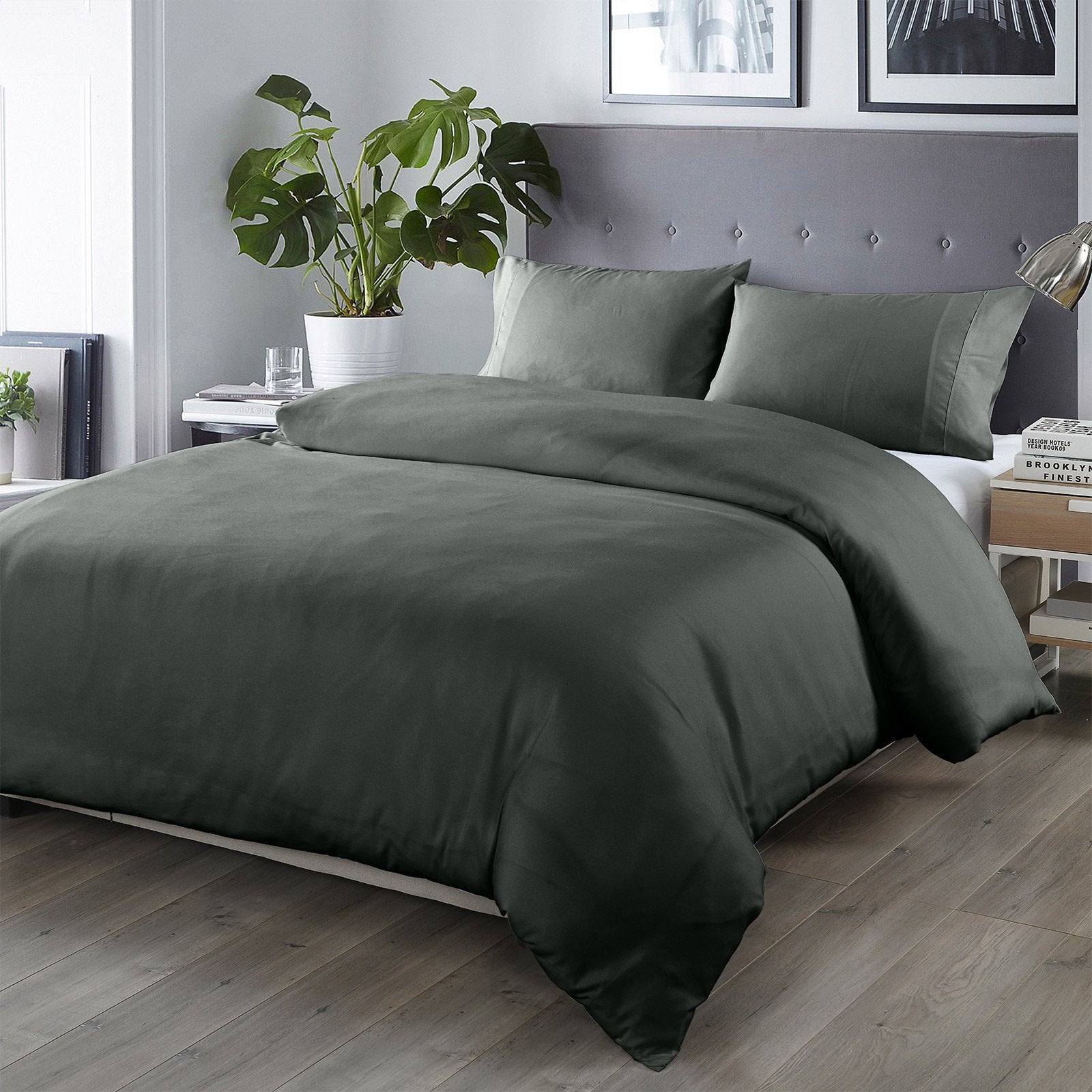 Royal Comfort Bamboo Blended Quilt Cover Set 1000TC Ultra Soft Luxury Bedding King Charcoal - Bedzy Australia