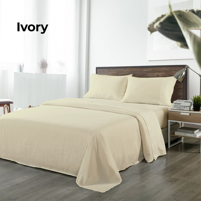 Royal Comfort Bamboo Blended Sheet & Pillowcases Set 1000TC Ultra Soft Bedding King Ivory - Bedzy Australia