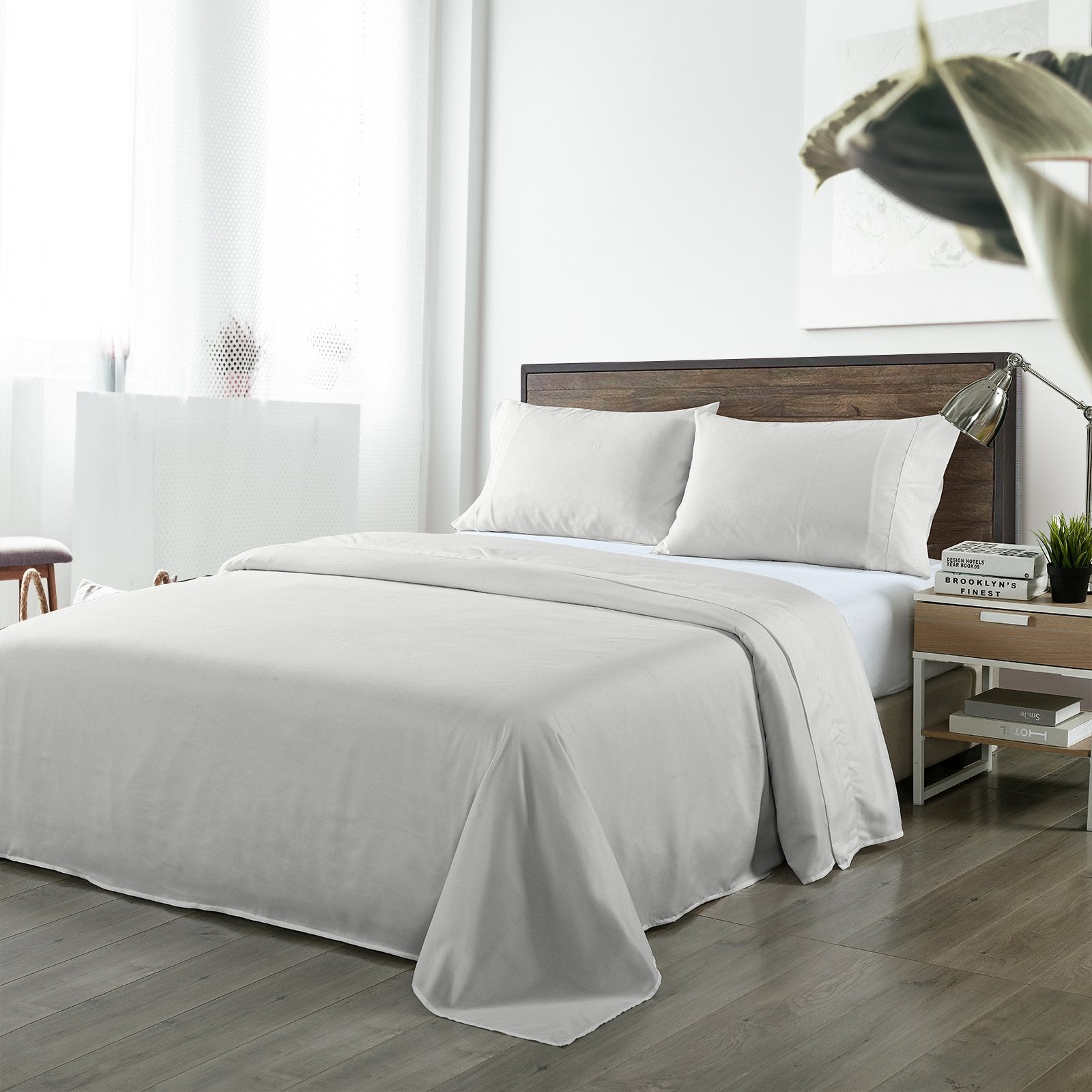 Royal Comfort Bamboo Blended Sheet & Pillowcases Set 1000TC Ultra Soft Bedding King Light Grey - Bedzy Australia