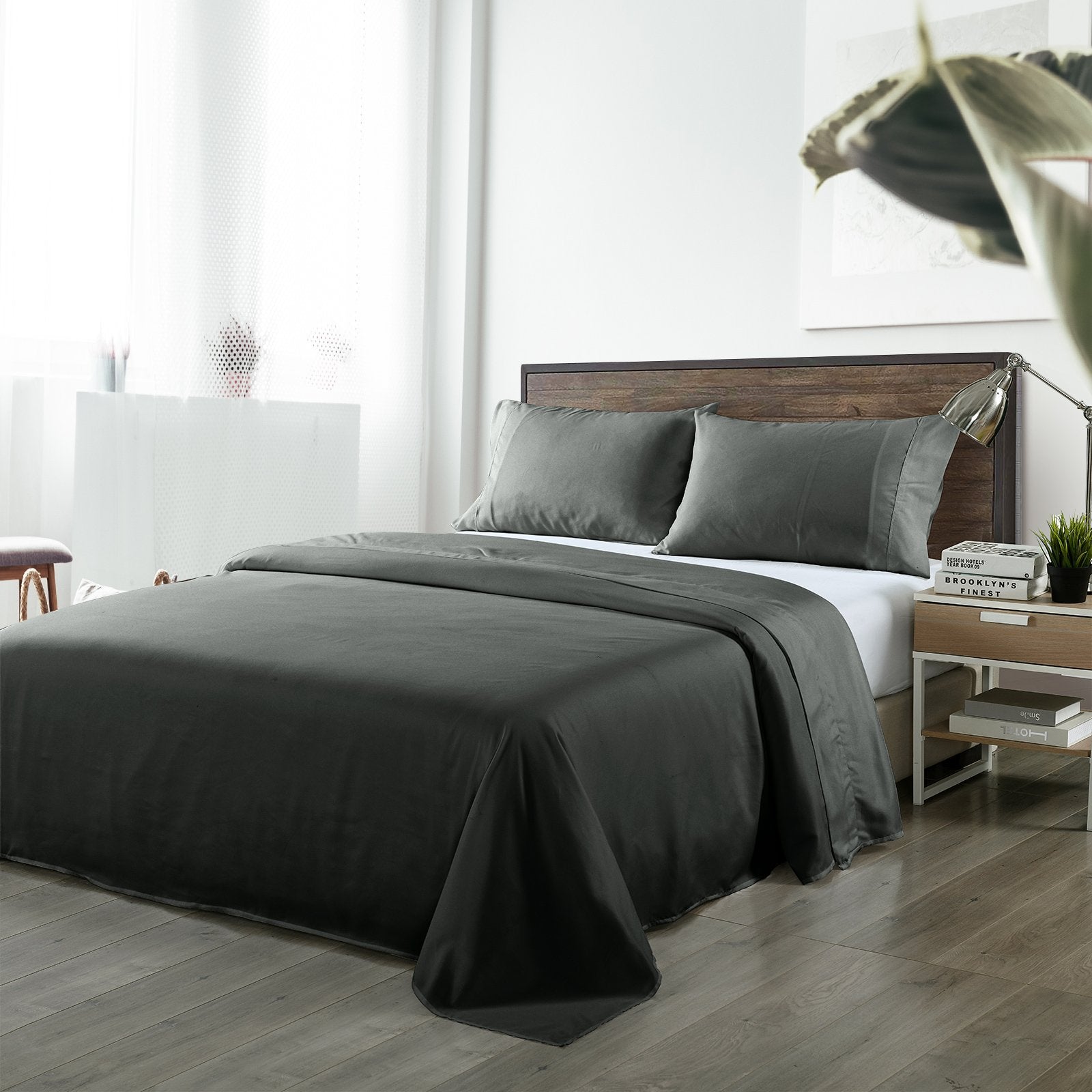 Royal Comfort Bamboo Blended Sheet & Pillowcases Set 1000TC Ultra Soft Bedding Queen Charcoal - Bedzy Australia