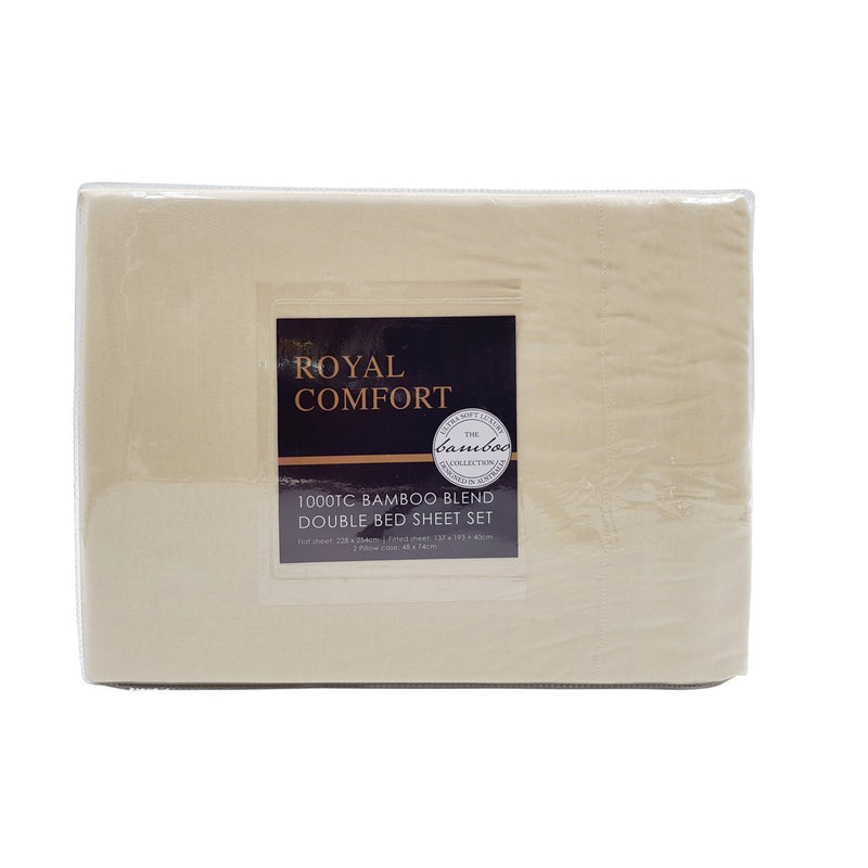 Royal Comfort Bamboo Blended Sheet & Pillowcases Set 1000TC Ultra Soft Bedding Queen Ivory - Bedzy Australia