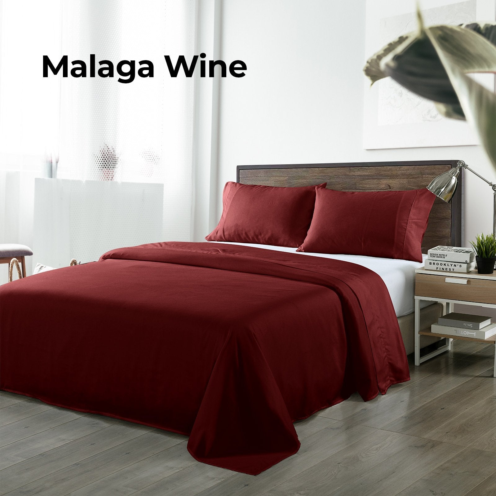 Royal Comfort Bamboo Blended Sheet & Pillowcases Set 1000TC Ultra Soft Bedding Queen Malaga Wine - Bedzy Australia