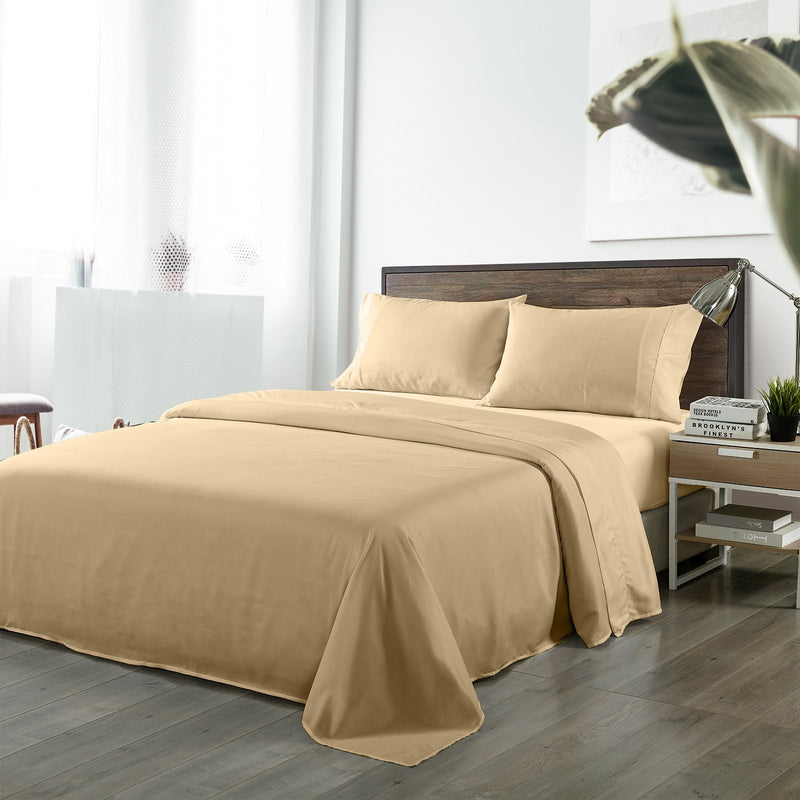 Royal Comfort Bamboo Blended Sheet & Pillowcases Set 1000TC Ultra Soft Bedding Queen Oatmeal - Bedzy Australia
