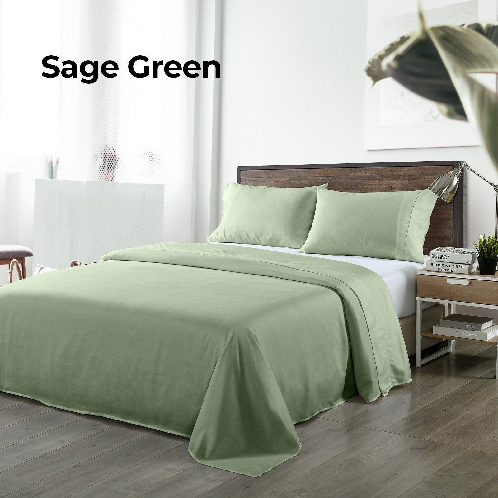 Royal Comfort Bamboo Blended Sheet & Pillowcases Set 1000TC Ultra Soft Bedding Queen Sage Green - Bedzy Australia
