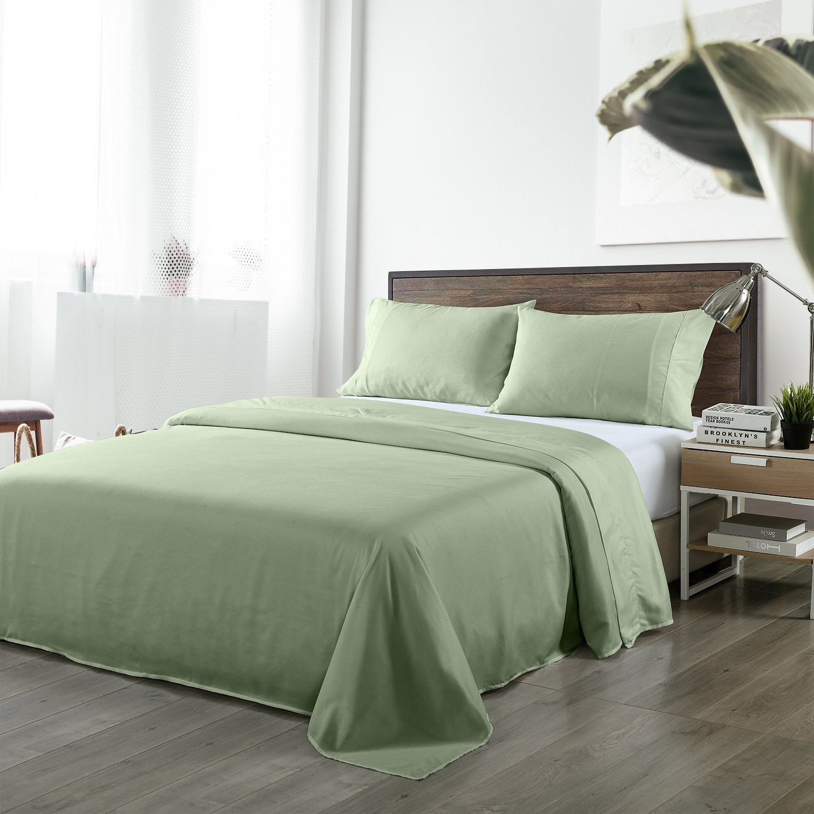 Royal Comfort Bamboo Blended Sheet & Pillowcases Set 1000TC Ultra Soft Bedding Queen Sage Green - Bedzy Australia