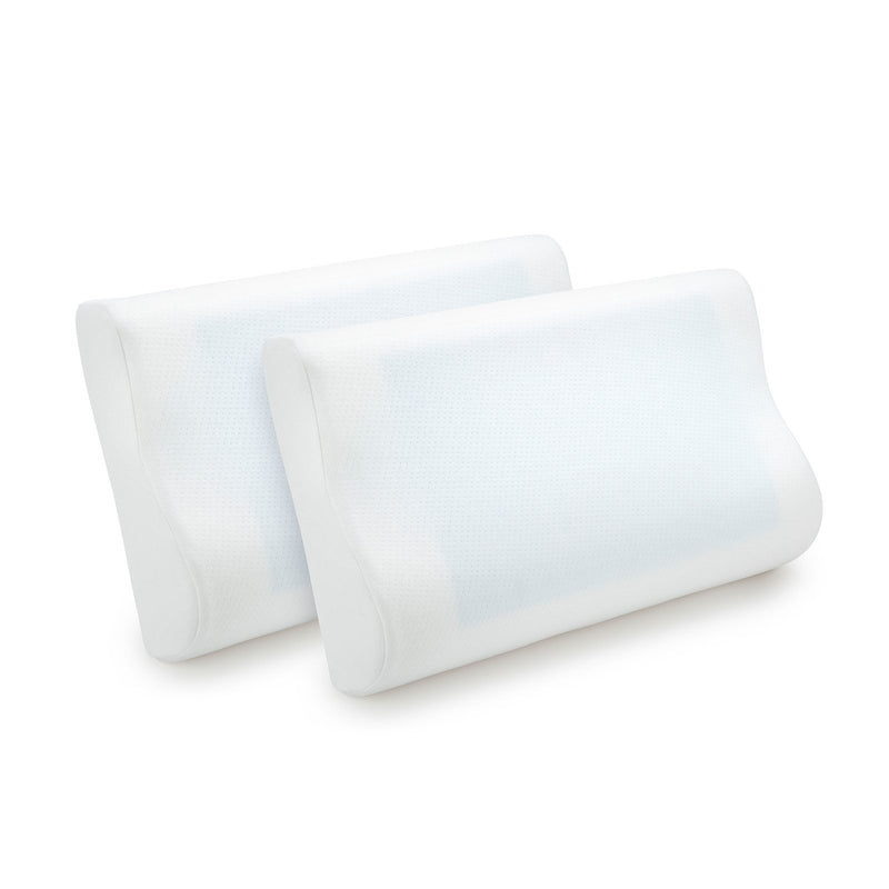 Royal Comfort Cooling Gel Contour High Density Memory Foam Pillow Twin Pack 30 x 50 cm White, Blue - Bedzy Australia
