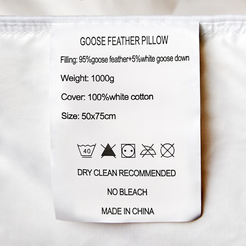 Royal Comfort Goose Down Feather Pillows 1000GSM 100% Cotton Cover - Twin Pack 50 x 75 cm White - Bedzy Australia
